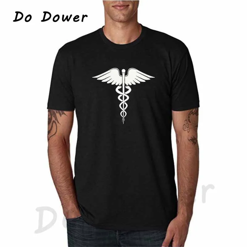 

2018 New Summer Caduceus T Shirt Men Short Sleeve Cotton Doctor Paramedic T-shirt Tops Camisetas Medicine brand Clothing Tshirt