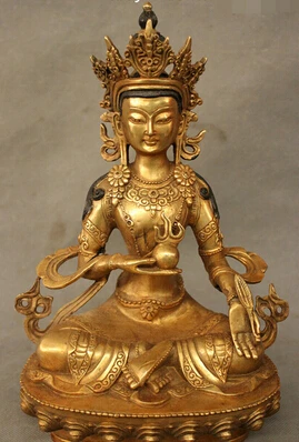 

free shipping Tibet Bronze Gilt Buddhism Protect KwanYin Buddha Tara Goddess Statue