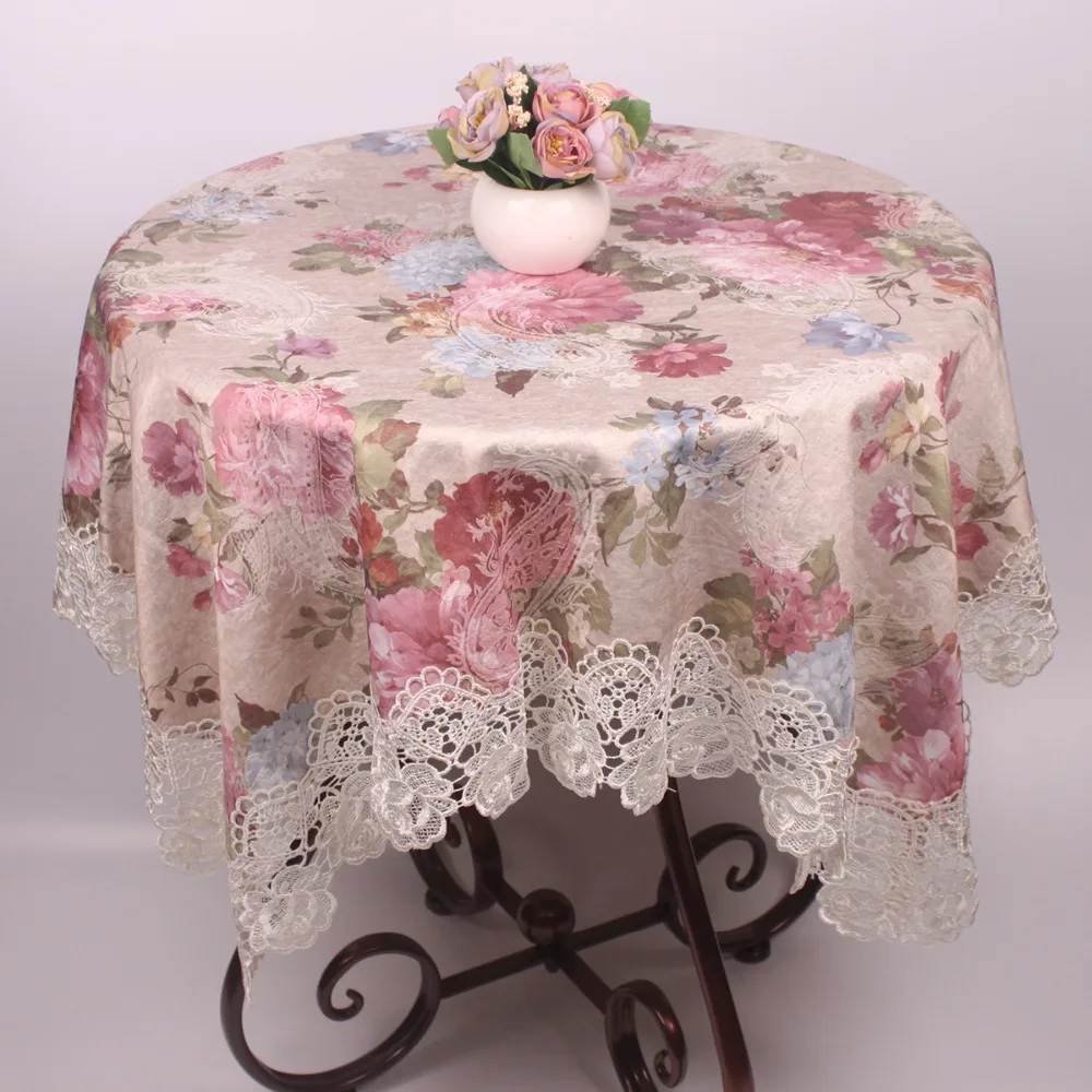 CURCYA Vintage Peony Flora Thick Satin Table Cloth for Dinning Table