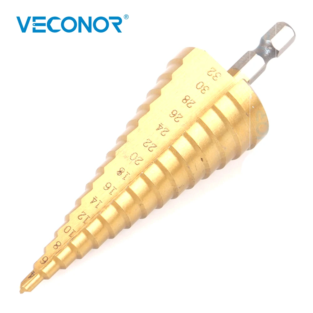 Veconor 4-32mm impact HSS step cone drill bit titanium nitride coated hole cutter tool set 1/4