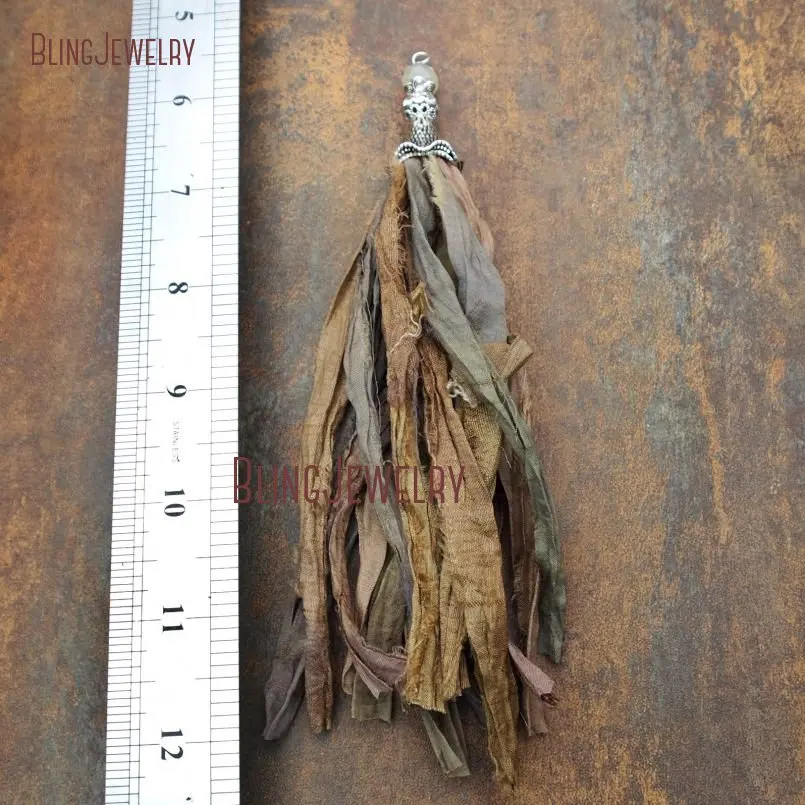 20171213-PM9121- Fallen Leaf Sari Silk Tassel Pendant Antique Silver_4