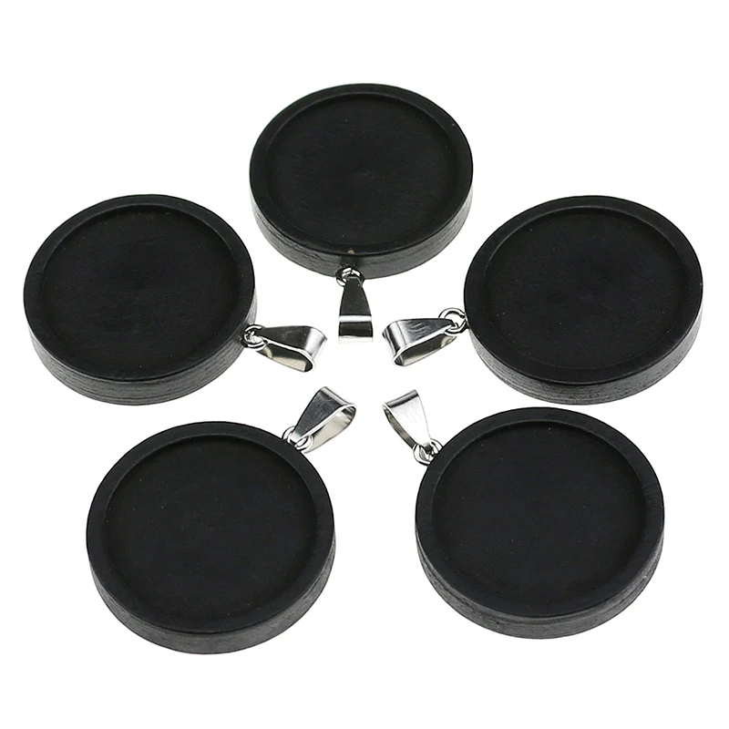 

10pcs/lot 25mm 20mm Cabochon Base black Wooden Pendant Setting Trays Diy Blank Jewelry Necklace Bezels wholesale lots bulk