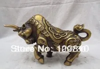 

00731 Chinese Zodiac Bronze Wealth Coin Animals Sculpture JiXiang RuYi Bull Ox Statue