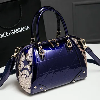 

2018 new luxury handbag women bag designer top quality patent leather ladies evening bags business messenger bag boston shoulder
