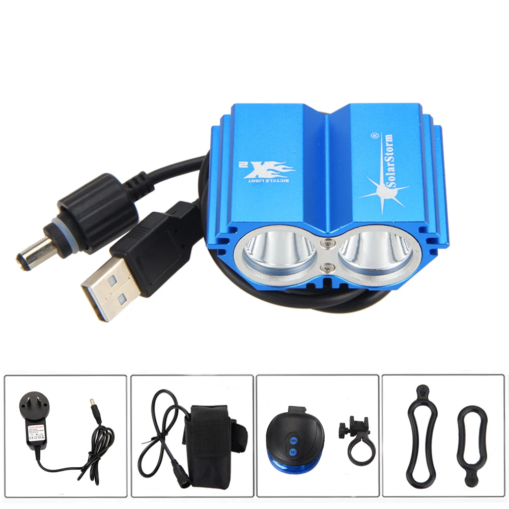 Excellent 5000 Lumen Bike Headlight 2x XM-L2 LED Light USB Bicycle Cycling Light USB Port Lamp+6400 mAh Battery +Charger+Laser Taillight 3