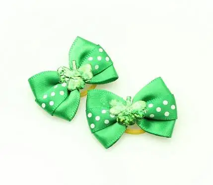 

Handmade Saint Patricks Day Simple Dot Pattern Pets Ribbon Dogs Bow Festival Dog Show Boutique