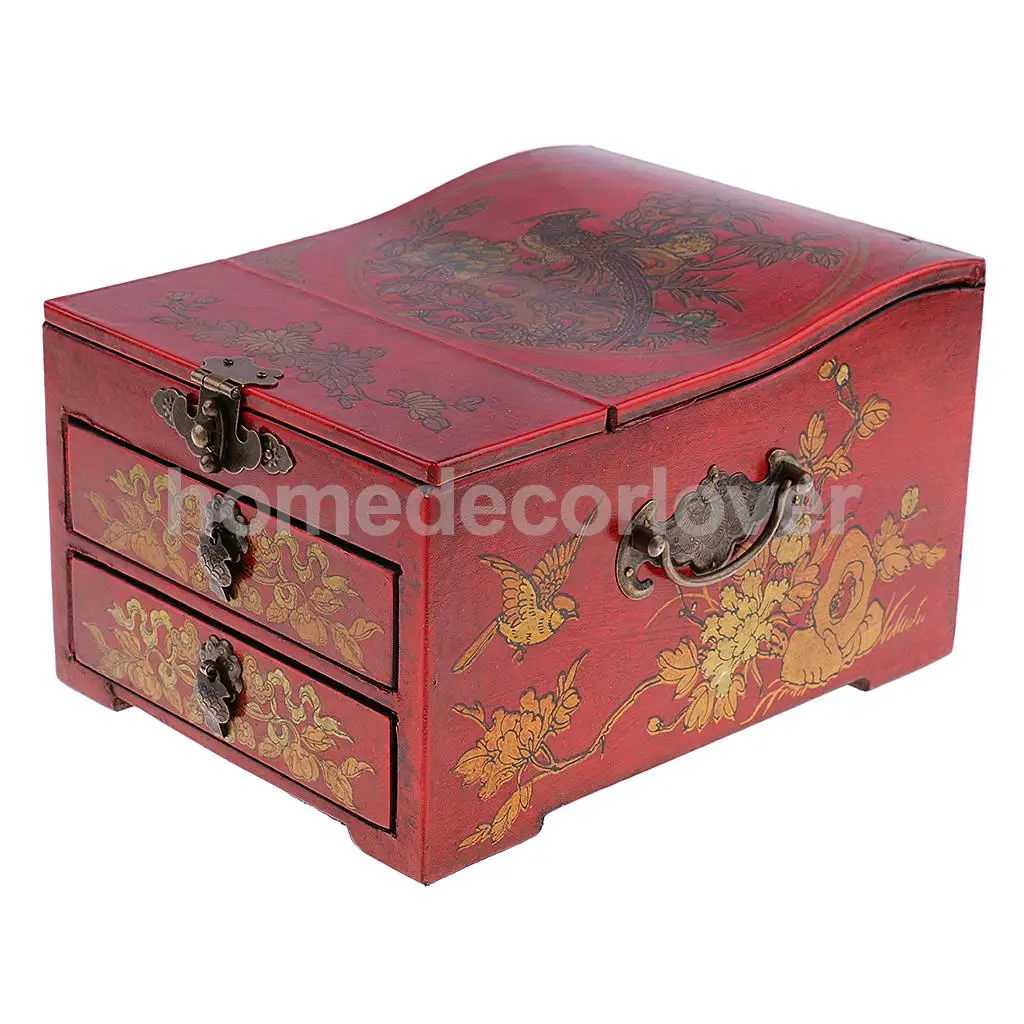 Vintage Wooden Dresser 2 Drawer 1 Mirror for Jewelry Storage Case Box Yellow