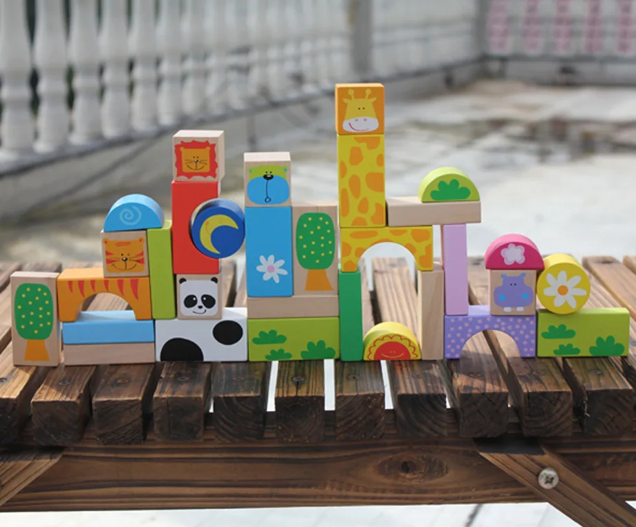 32 PCs children Brand wooden cartoon blocks/ Kids geometric animal