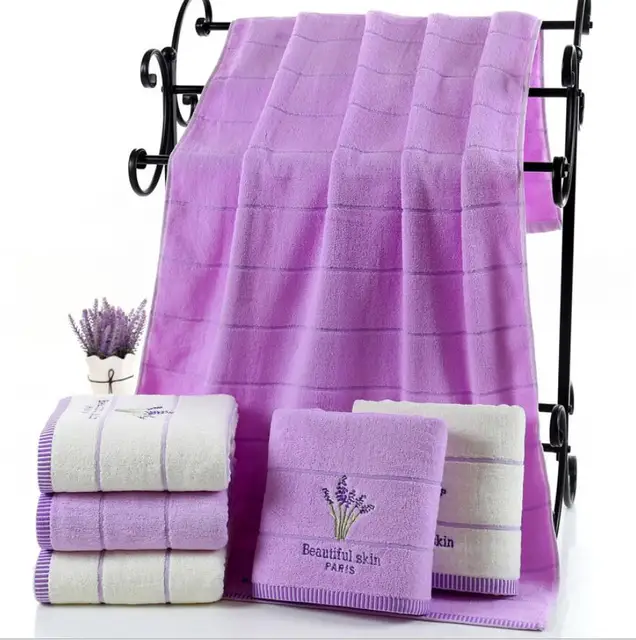 High Quality 100% Cotton Bath Towel 70x140cm for Men Women Lavender Luxury Romatic Gift Absorbent Dry Soft Beach Bathroom YC002