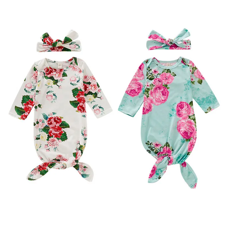 

0-6M Baby Boy Girl Floral Swaddle Wrap Swaddling New Born Sleeping Bag Infant Bbay Boys Girls Print Long Sleeve Blanket Headband