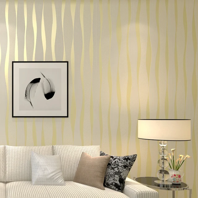 Gold White Modern Design Metallic 3D Stripes Wallpaper