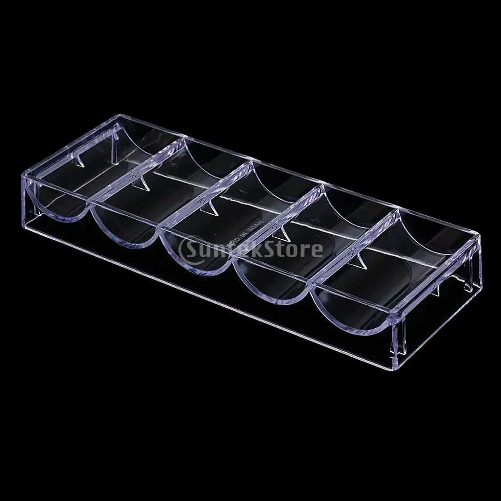 Professional Casino Game Accessory Transparent Poker Chip Tray 5 Rows/100 Chips Container Holder Storage Case