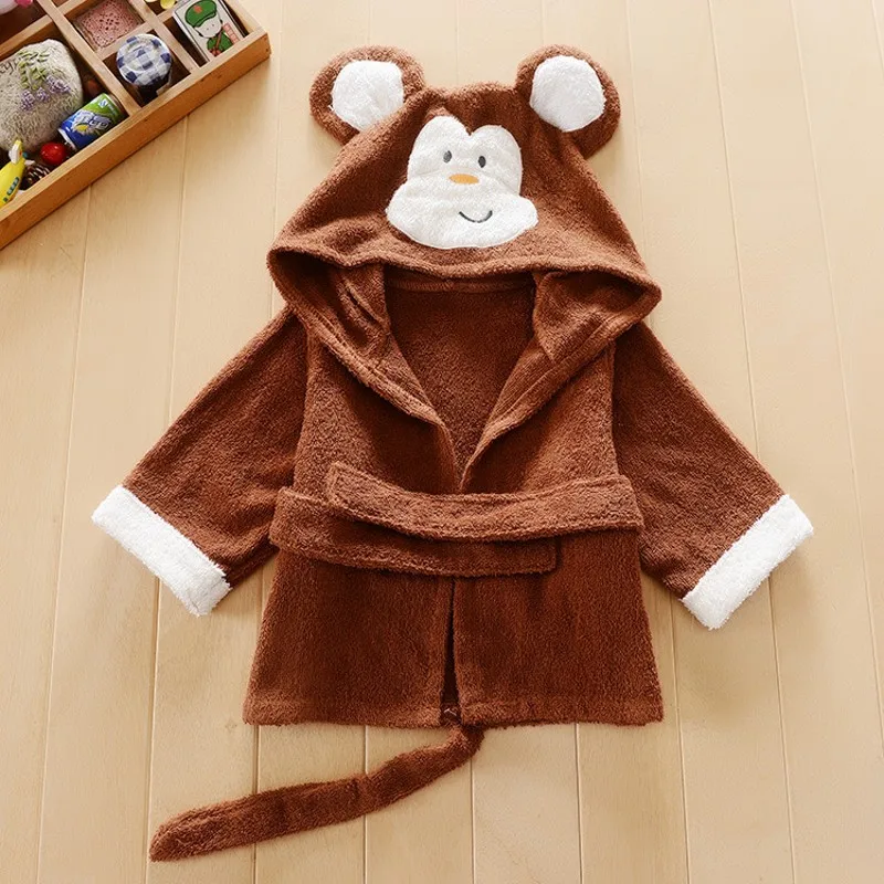 Over 3months New Baby Bathrobe Soft Cartoon Monkey Design Bath Towel