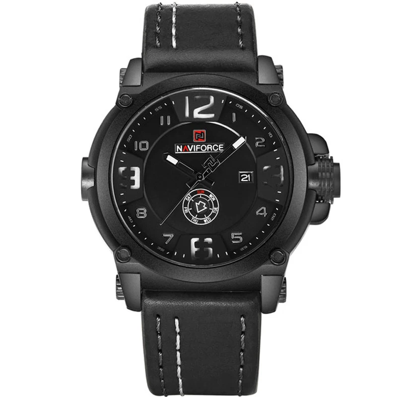 NAVIFORCE Роскошные брендовые военные часы Мужские кварцевые аналоговые 3D часы с кожаным циферблатом мужские спортивные часы армейские часы Relogio Masculino - Цвет: Черный
