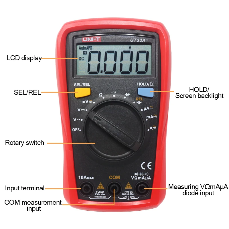 UNI-T UT33A+ UT33B+ UT33C+ UT33D+ цифровой мультиметр Авто Диапазон размер ладони AC DC Вольтметр Амперметр Сопротивление Capatitance тестер