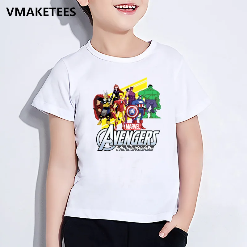 Детская летняя футболка с короткими рукавами для мальчиков и девочек детская футболка с принтом супергероя из мультфильма «мстители» забавная одежда для малышей с принтом «Marvel» HKP5512 - Цвет: HKP5512D