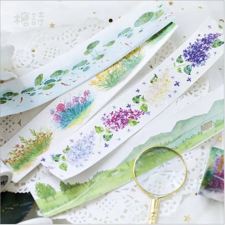 

Countryside Scenery Lotus Leaf Spring Flowers Amusement park Decoration Washi Tape DIY Planner Scrapbooking Masking Tape Escolar