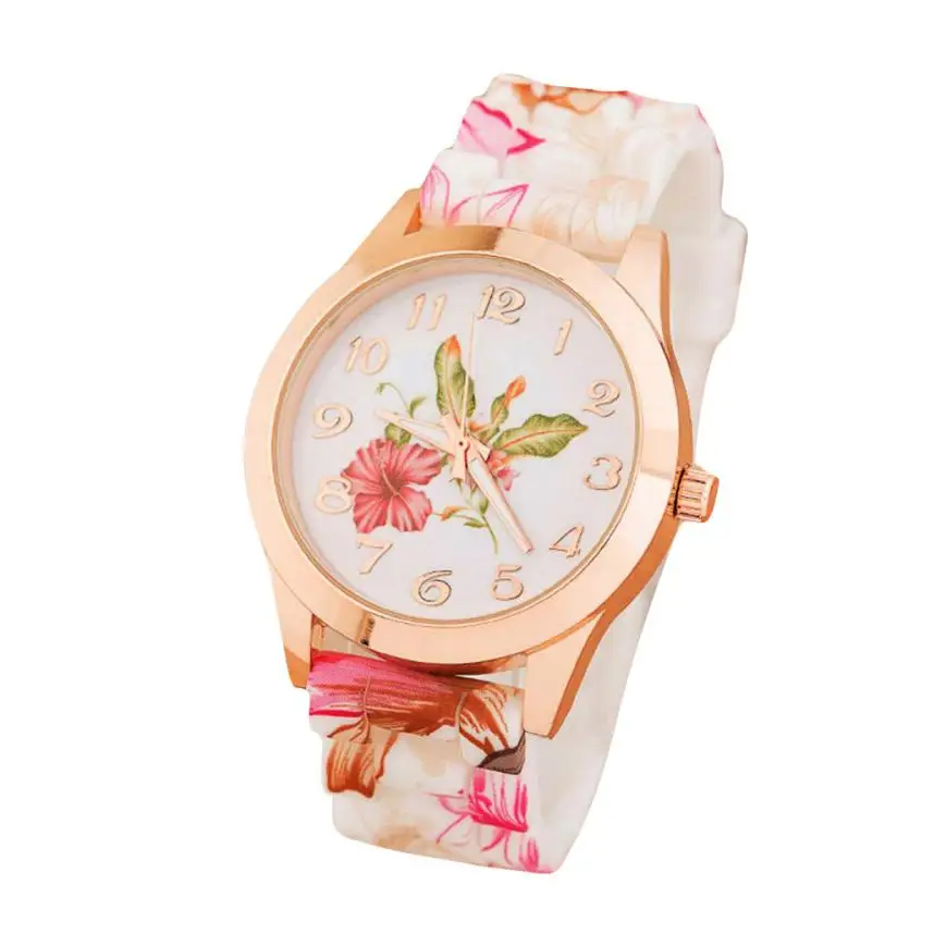 Женские часы для девочек силиконовый с цветочным рисунком повседневные кварцевые Montre Reloj de напульсник cuarzo кварцевые часы 18aug7