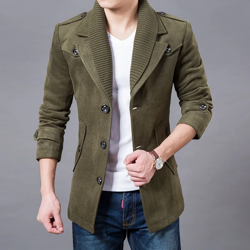 Деловые мужские повседневные теплые пальто, размер M-3XL, высокое качество, двойной воротник, зимний Тренч, утолщенная мужская мода, ветровка - Цвет: Армейский зеленый
