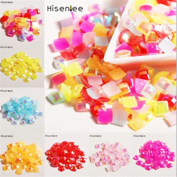

Square Nail Art Tips 4MM Crystal Colorful Jelly AB Colors Resin 3D Flatback Rhinestone Non Hotfix Use Glue On Nails Decoration