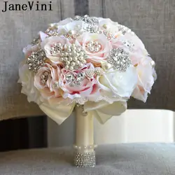 JaneVini Винтаж Европейский Букеты Свадебные розовый шампанское розы искусственный кристалл стразы цветок невесты свадебная брошь-букет