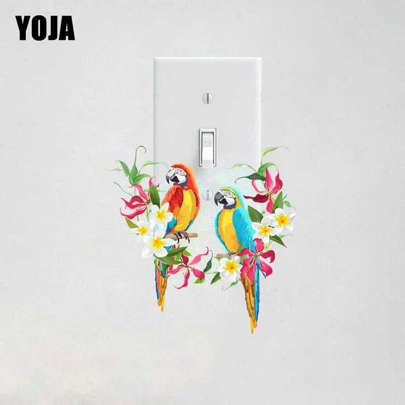 

YOJA Pretty Colored Flowers Parrot Living Room Bedroom Wall Switch Sticker Personalized Decor 10SS0131