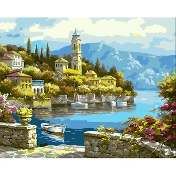 

DIY Landscape Oil Painting With Framed Drawing Paint By Number Kit Handcraft Pattern Drawing On Canvas Wall Hanging ation Decor