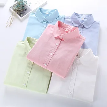 

Brand Women Blouses 2018 New Girlfriend Shirt Casual Long Sleeve Cotton Oxford Women Shirts Simple Blusas Solid Blouse Clothes