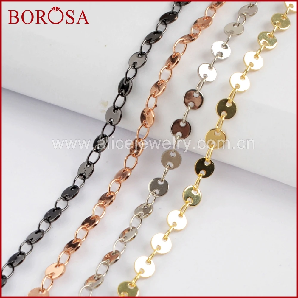 

BOROSA 20Meters 4mm Gold/Rose Gold/Black /Silver Color Brass Coin Slice Chains Metal Chain Jewelry Findings for Necklace PJ118
