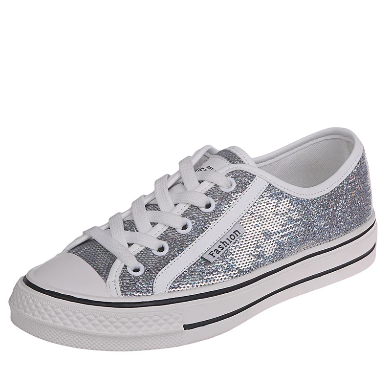 

Skateboarding Shoes for Women Sneakers 2019 Platform Summer Ladies Sequin Shoes Lace Up Durable Non-slip Fashion Trend Sports