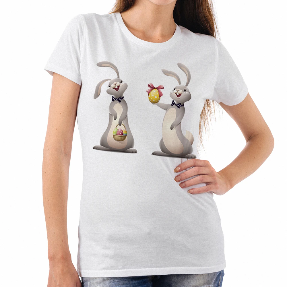 Easter Women Fashion Printed T Shirts Easter Bunny Lily Egg Design T