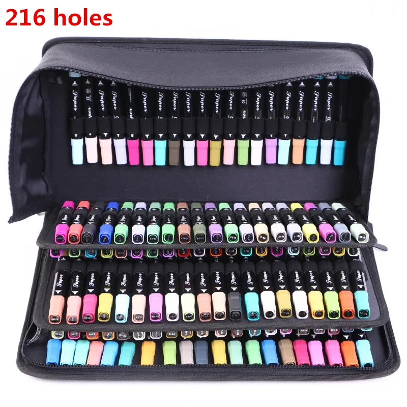 

New 216 Holes Marker Pen Bag Set PU Large Capacity Pencil Case Painting Package Storage Bag Stationery Box Set School Gift