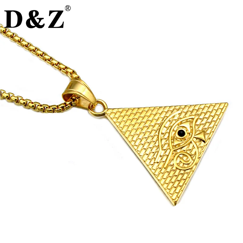 D&Z Hiphop Gold Color Triangle Collier 316L Stainless Steel Evil Eye