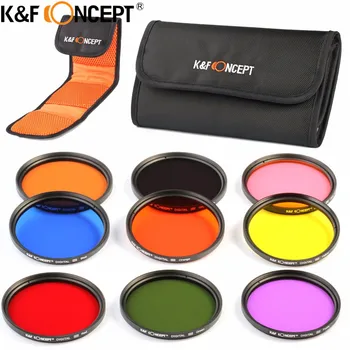 

K&F CONCEPT 9PCS Lens 52/58/67mm Full Color(Orange Blue Grey Red Green Yellow Pink Purple Brown) Filter Kit+Pouch for Cameras