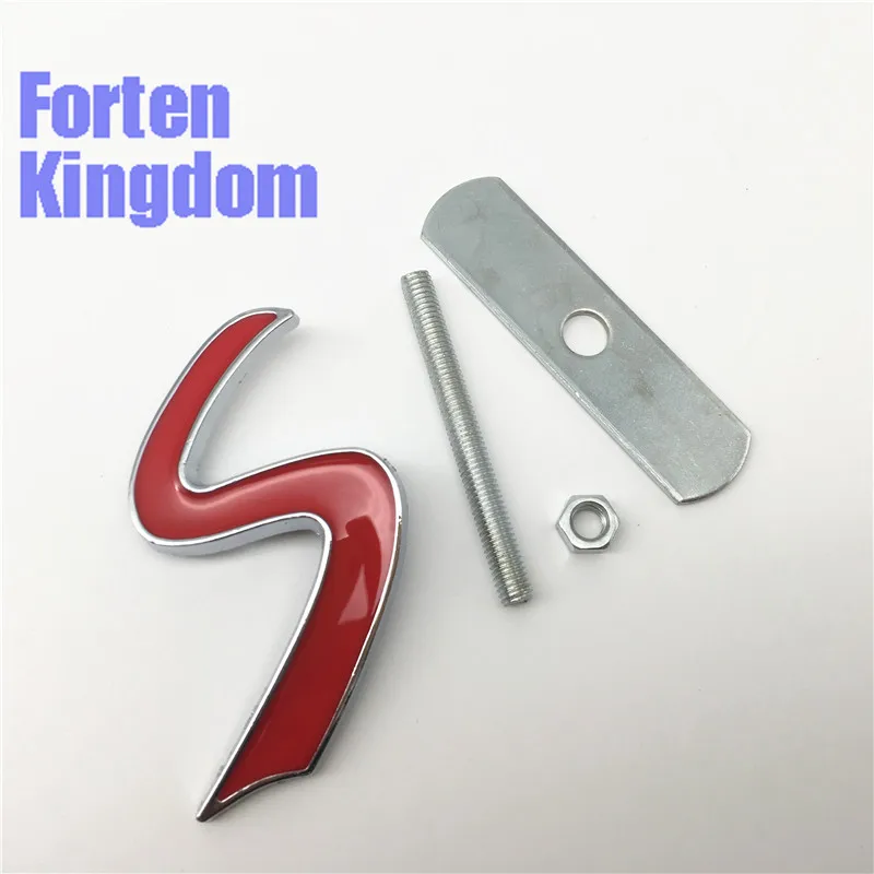 Forten Kingdom 1 шт. хром красный S логотип 3D буквы цинк Металл Передняя решетка значок эмблема с грилем с винтами для украшения