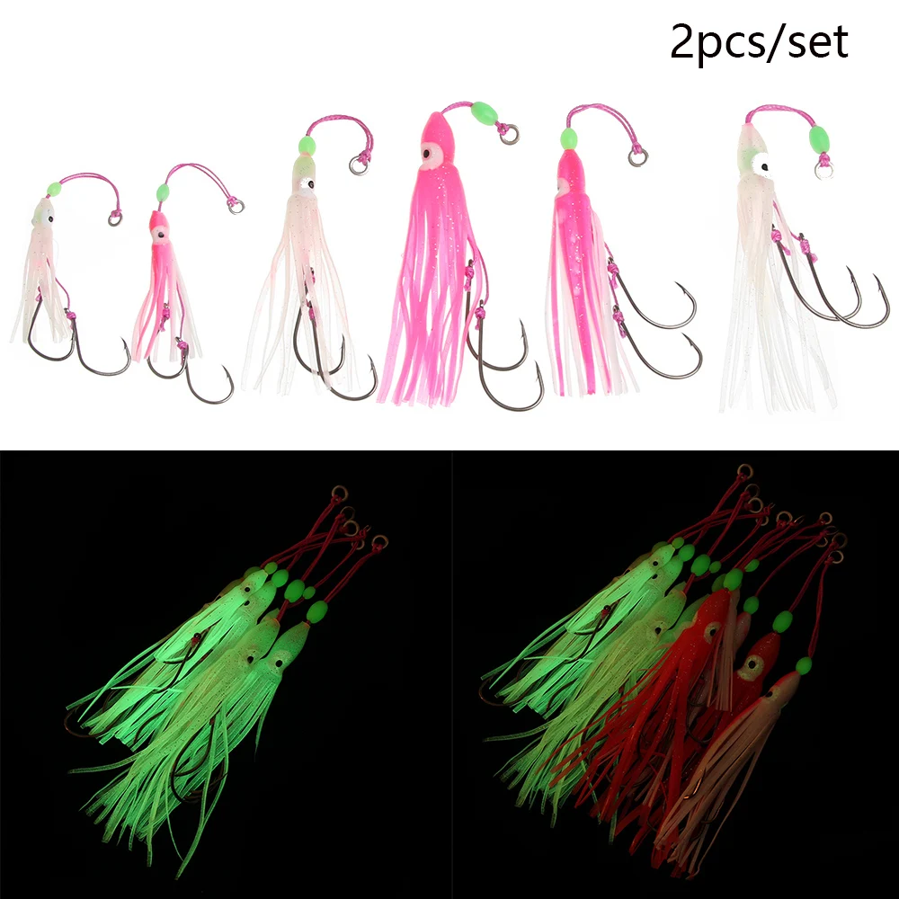 

2PCS Artificial Luminous Soft Silicone Big Saltwater Octopus Bait Hook Bionic Squid Skirt Lures Fishhooks Fishing Accessories