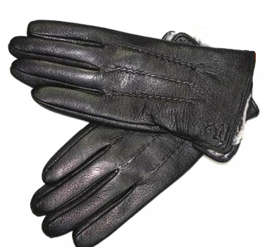 Fake rabbit hairy Guantes зимние перчатки мужские кожаные перчатки оленья утолщенная волна воды стиль поддельная подкладка осень и зима теплая - Цвет: Fake rabbit hairy
