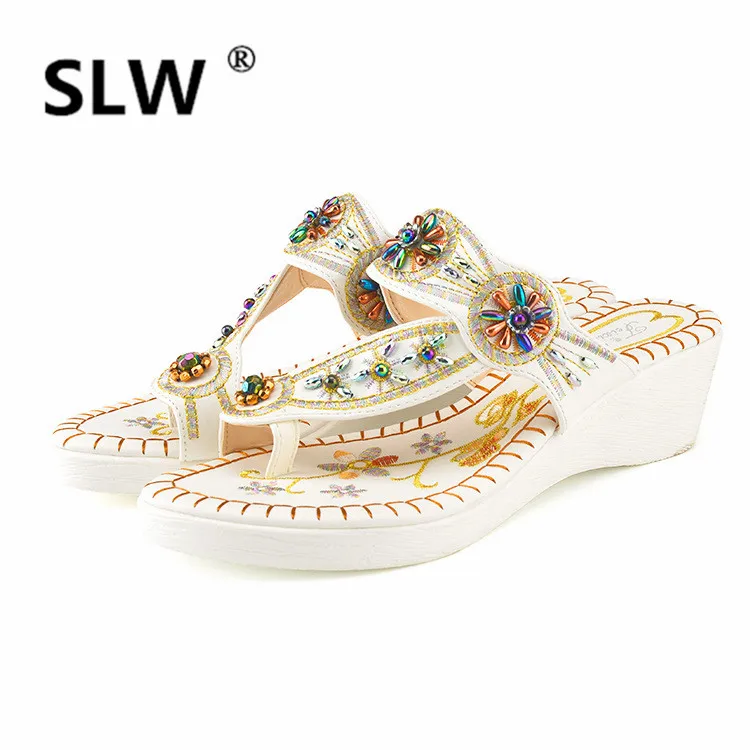 

PU Med Fabric Ethnic summer Beach women Bling flip flops with fur Flip Flops leather beach woman CottonBeach Med Ethnic Flip