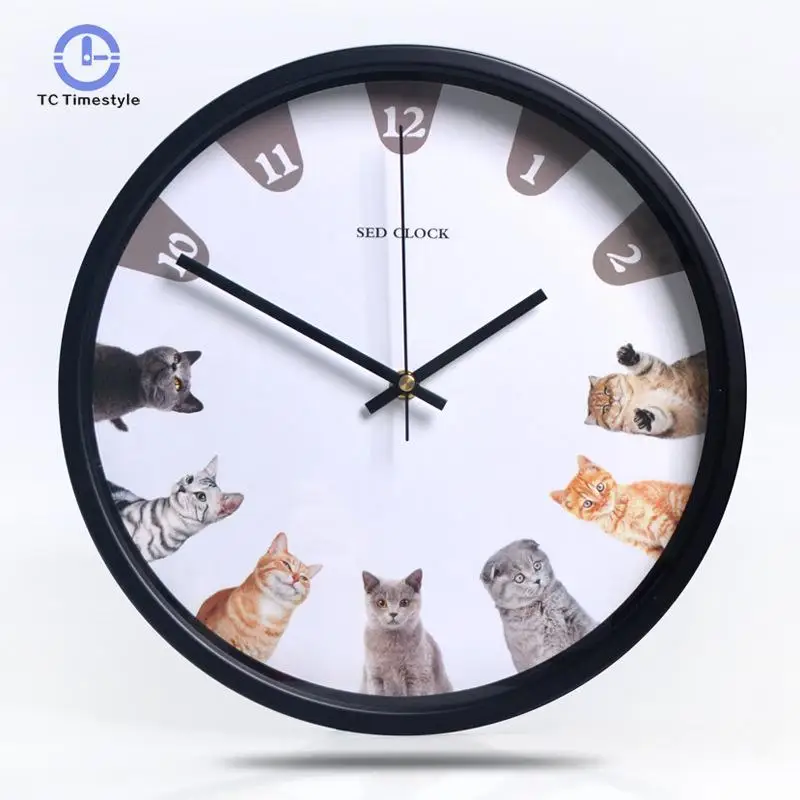 

Cute Cat Wall Clock Simple Modern Design Clocks Metal Frame Nordic Brief Style Wall Watch Home Decor Silent