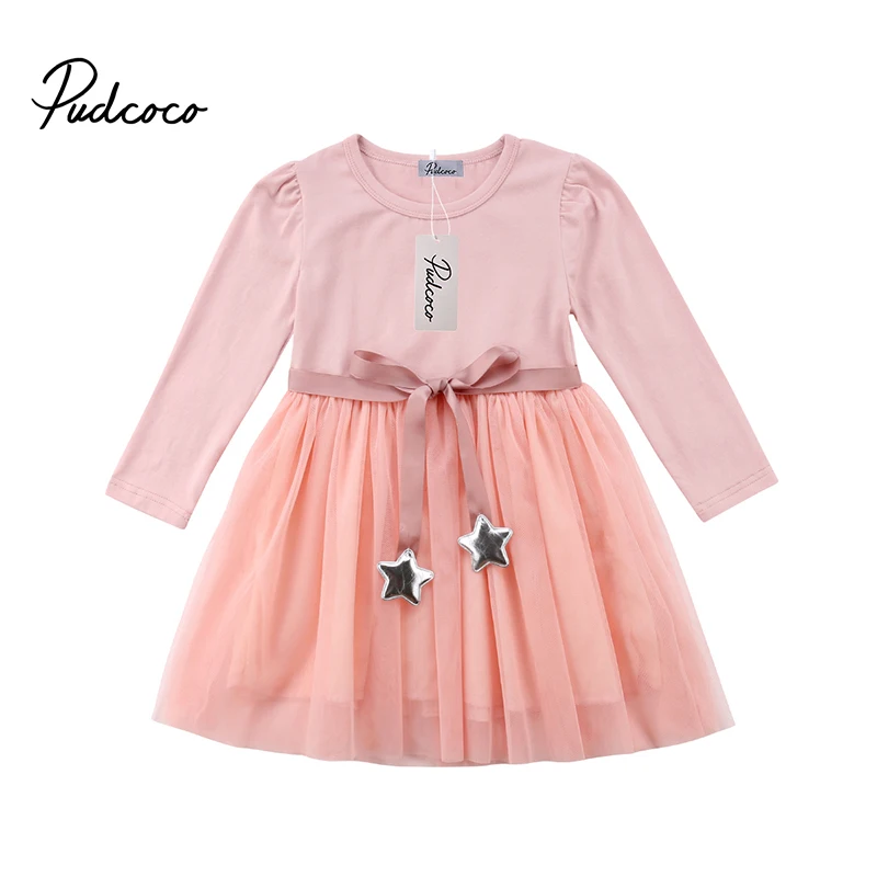 Pudcoco Toddler Kids Baby Girl Long Sleeve Party Tulle Tutu Dress Cute