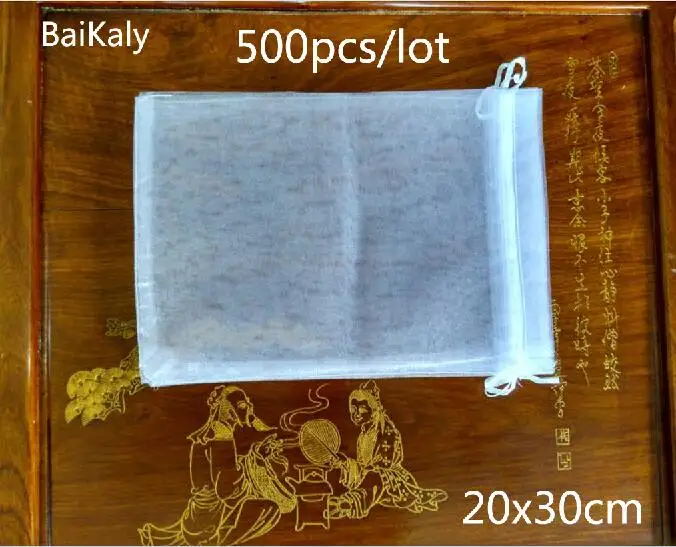 500 шт./лот Сумка из органзы 20x30 см сумка на шнурке для свадьбы/дня