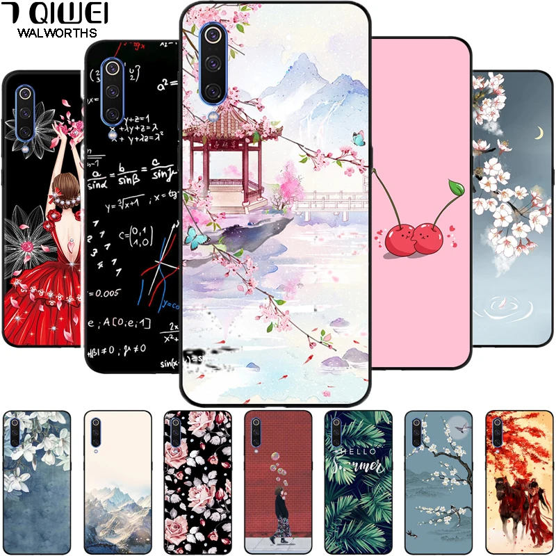 

For Xiaomi Mi9 Mi 9 Case Black Silicone Soft Back Cover For Xiaomi Mi 9 SE Mi9SE Case MI 9SE Cover TPU Painting Phone Cases Para