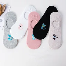 5 пар невидимые короткие носки силиконовый слой против скольжения носки-лодочки милые носки до лодыжки с принтом животных для девочек Забавные женские носки лето без шоу