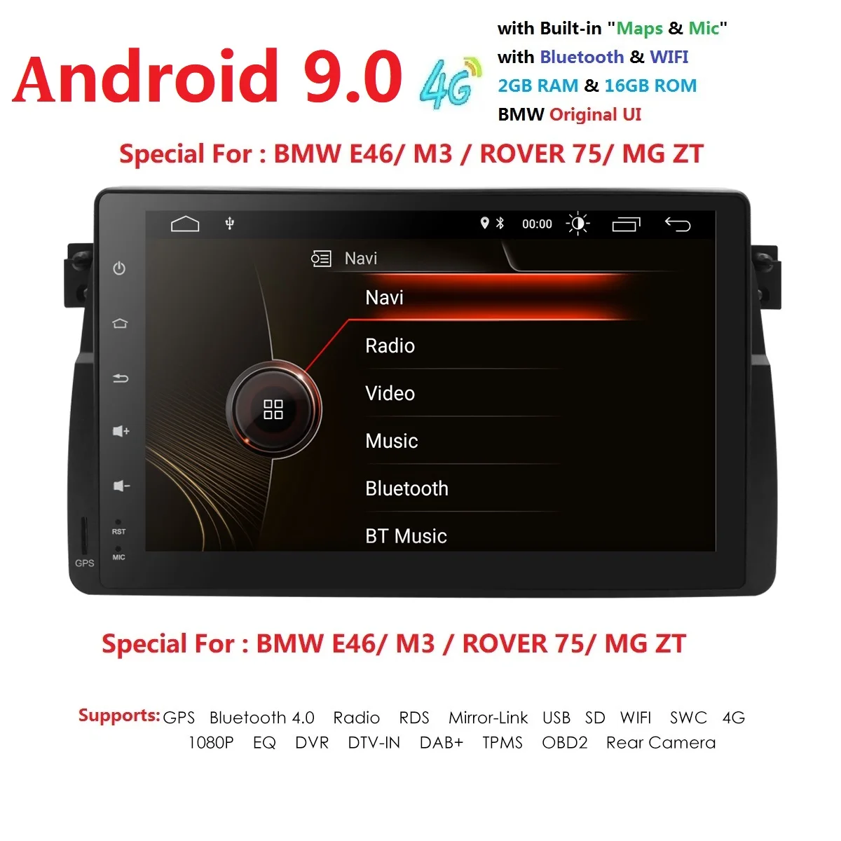 9 дюймов HD сенсорный экран Android9.0 автомобильный NODVD плеер для BMW E46 M3 DAB + Wifi 4G GPS Bluetooth