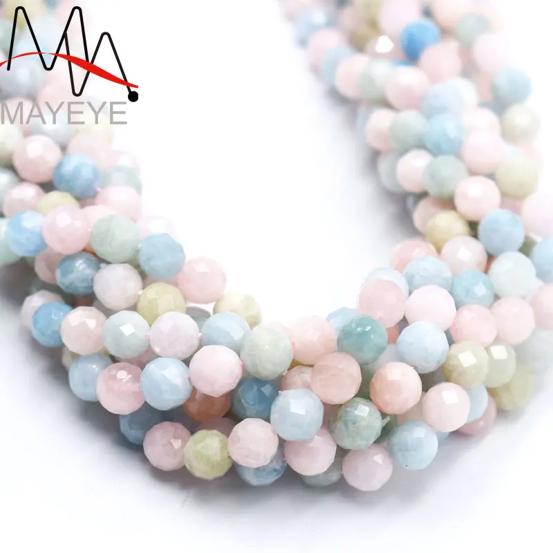

Free shipping Natural faceted Morganite beads for Jewelery making Accessory 15inches 4/6/8/10/12mm Mayeye semi precious beryl