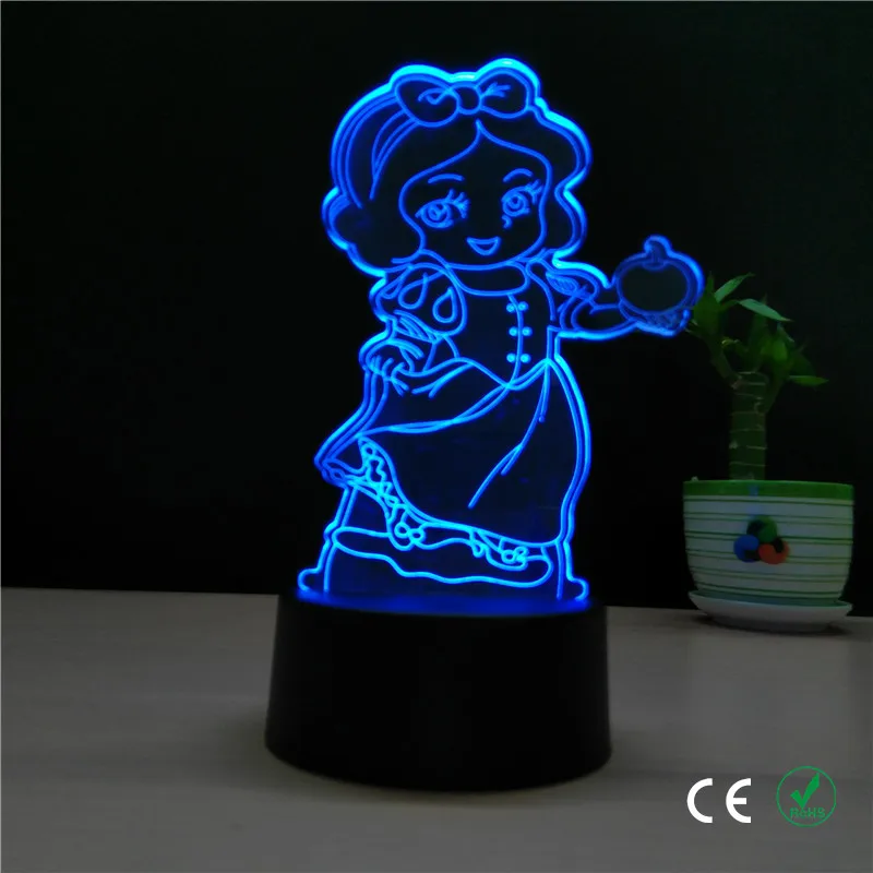 

Foreign trade beautiful Snow White 3 d small night light creative colorful romantic atmosphere birthday present LED desk lamp