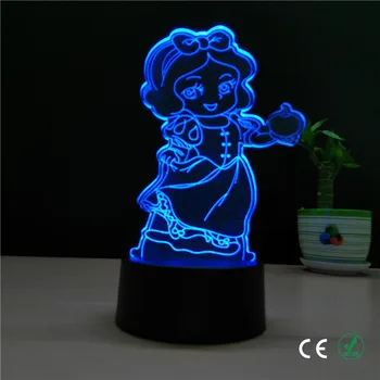 

Foreign trade beautiful Snow White 3 d small night light creative colorful romantic atmosphere birthday present LED desk lamp