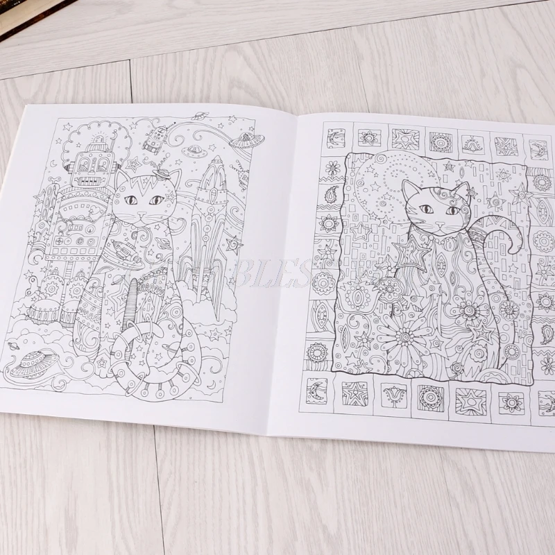 24 Pages Creative Cat Coloring Book Kill Time Painting Drawing Book For Children