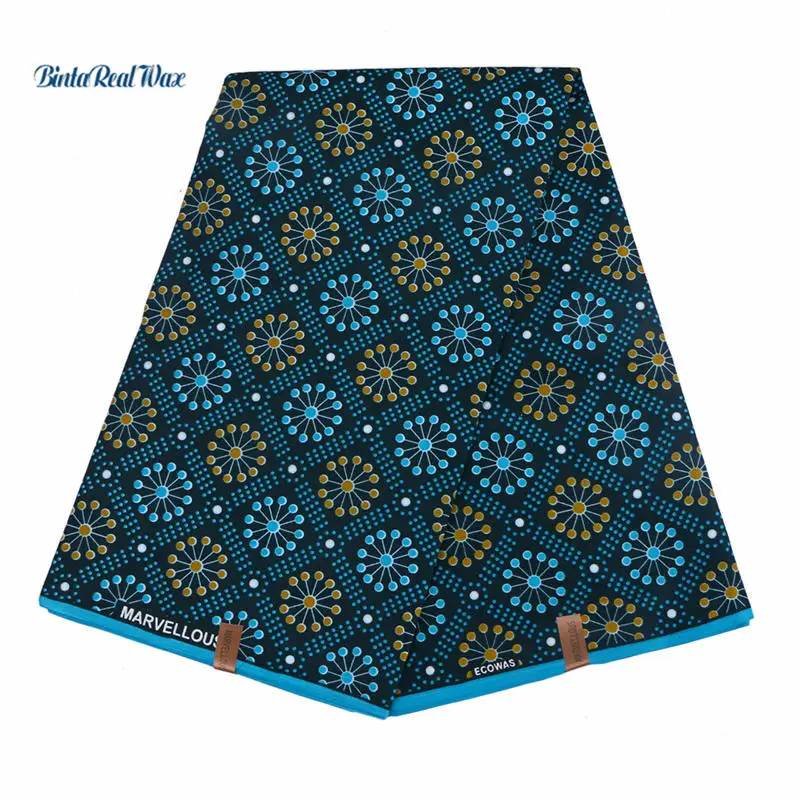 

Binta real Wax Hollandais African Fabric 100% Polyester Printed Ankara Fabric For Women Dress High Quality 6 Yard FP6026