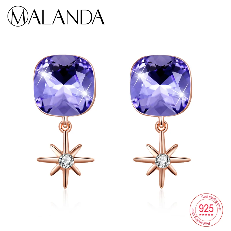 

MALANDA Crystal From Swarovski Sterling Silver Star Earrings Fashion Round Stud Earrings For Women Wedding Earrings Jewelry Gift